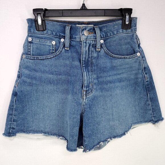 Madewell Pants - Madewell The Momjean Short Size 25 Women's Blue Denim Fringe High Rise